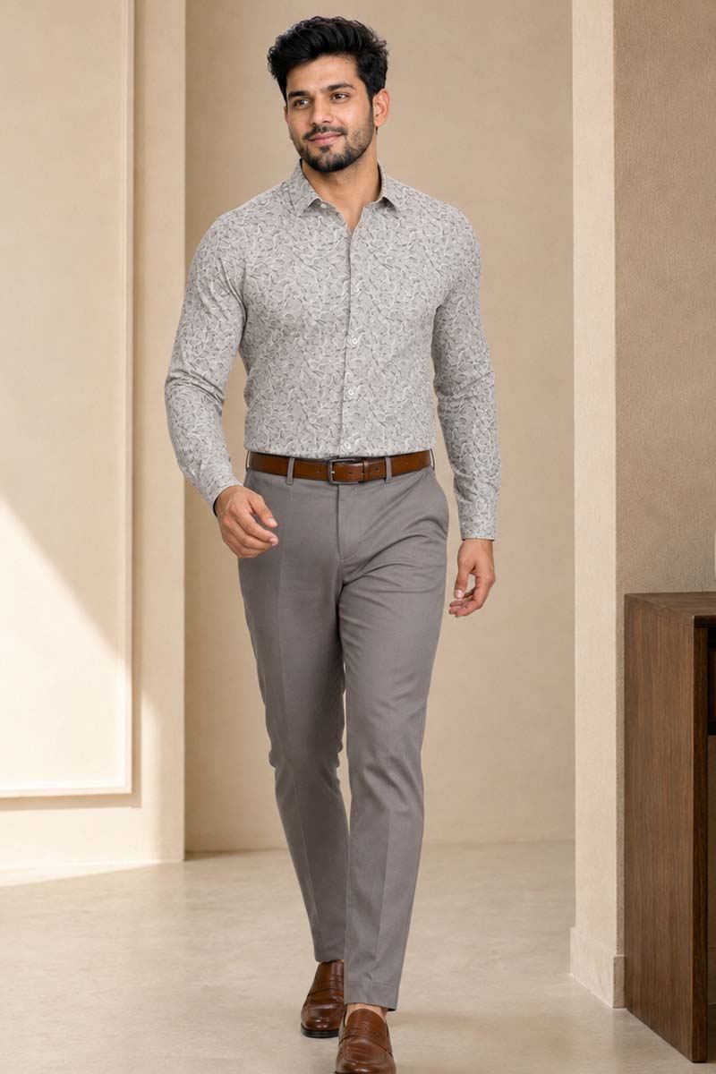 Grey Printed Casual Shirt - L-Onion - 3