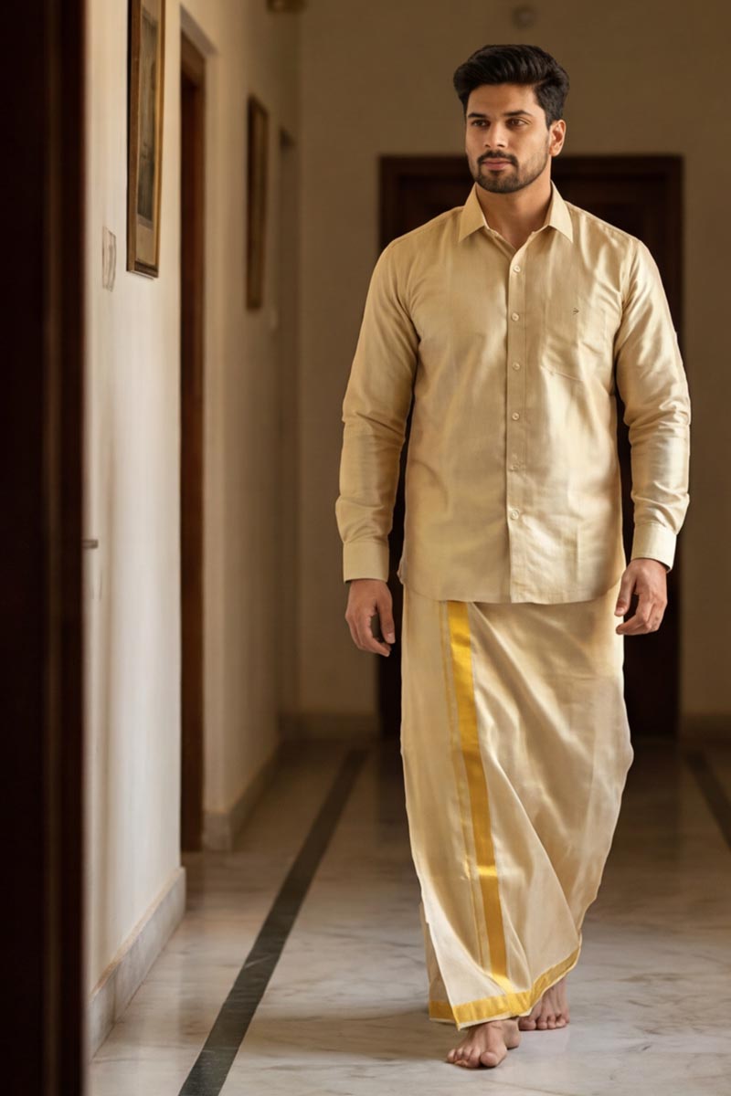 Golden Ethnic Wear Set for Men - Gold - 3