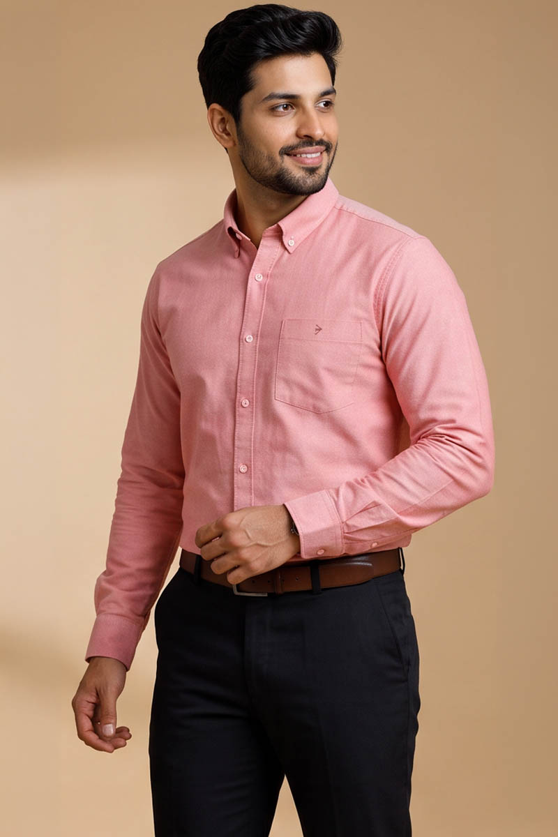 Coral Oxford Button-Down Shirt -Red - 2