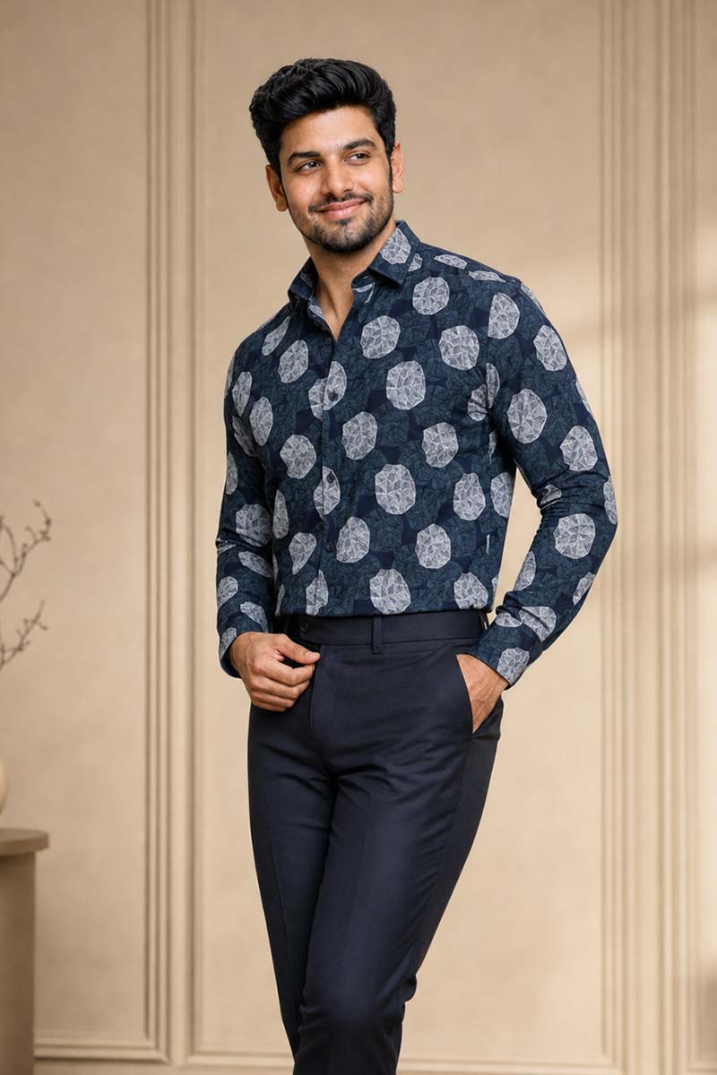 Navy Abstract Print Shirt - Navy - 4