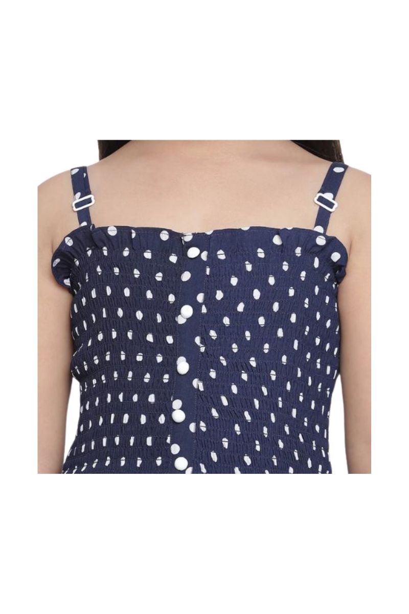 Spyby Girls Blue Color Polka Print Dress - 5