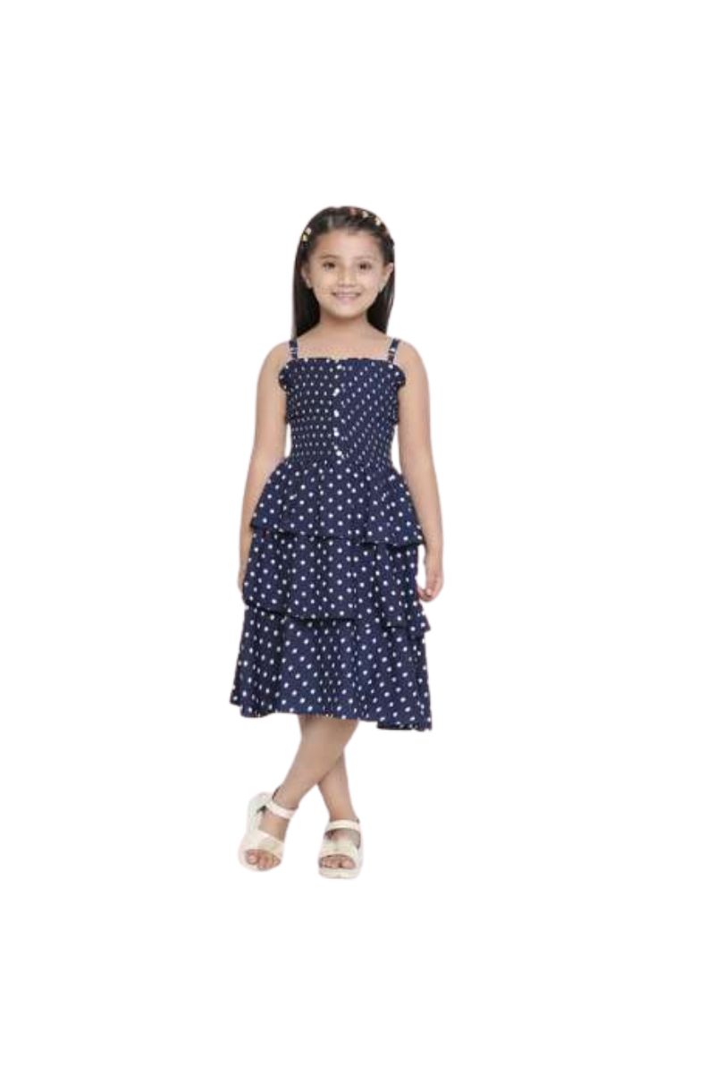 Spyby Girls Blue Color Polka Print Dress