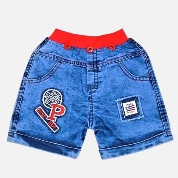 Spyby Boys Denim Blue and Red Shorts 4 Pocket