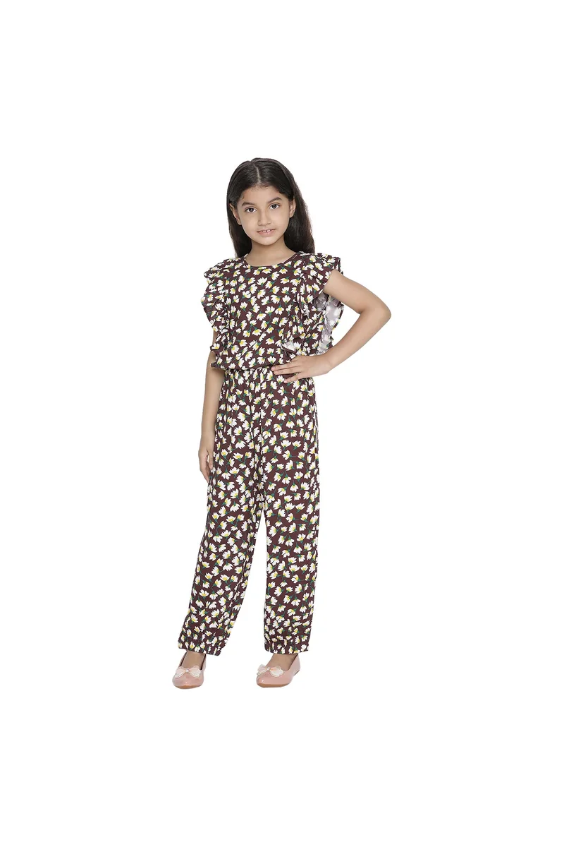Spyby Girls Brown Color Jumpsuit