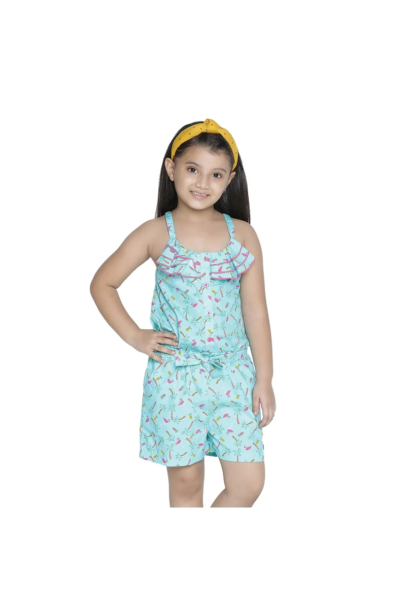 Spyby Girls Sky Blue Print Color Jumpsuit