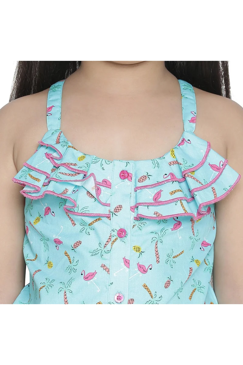 Spyby Girls Sky Blue Print Color Jumpsuit - 2