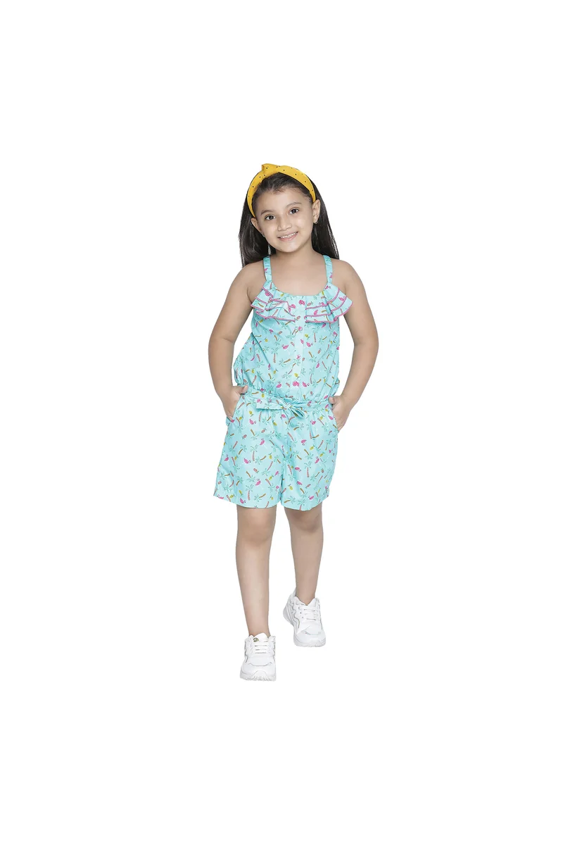 Spyby Girls Sky Blue Print Color Jumpsuit - 3