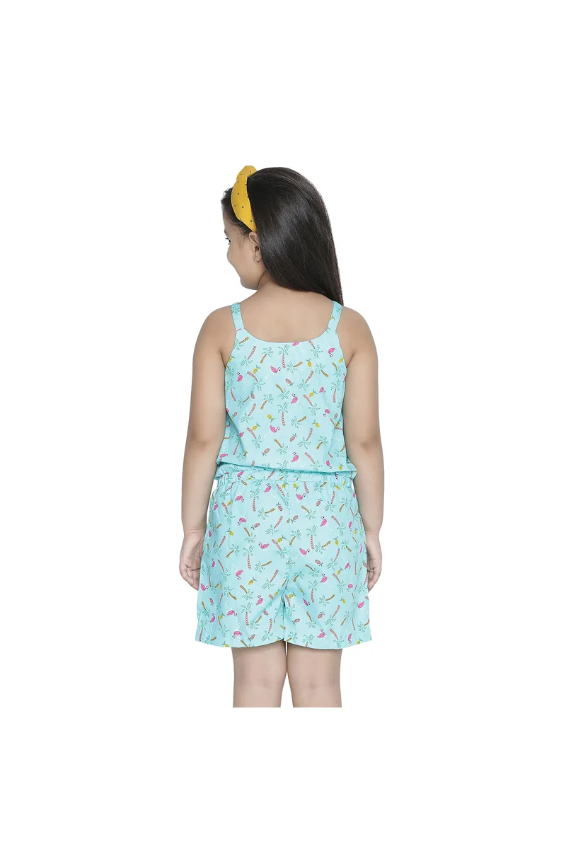 Spyby Girls Sky Blue Print Color Jumpsuit - 4