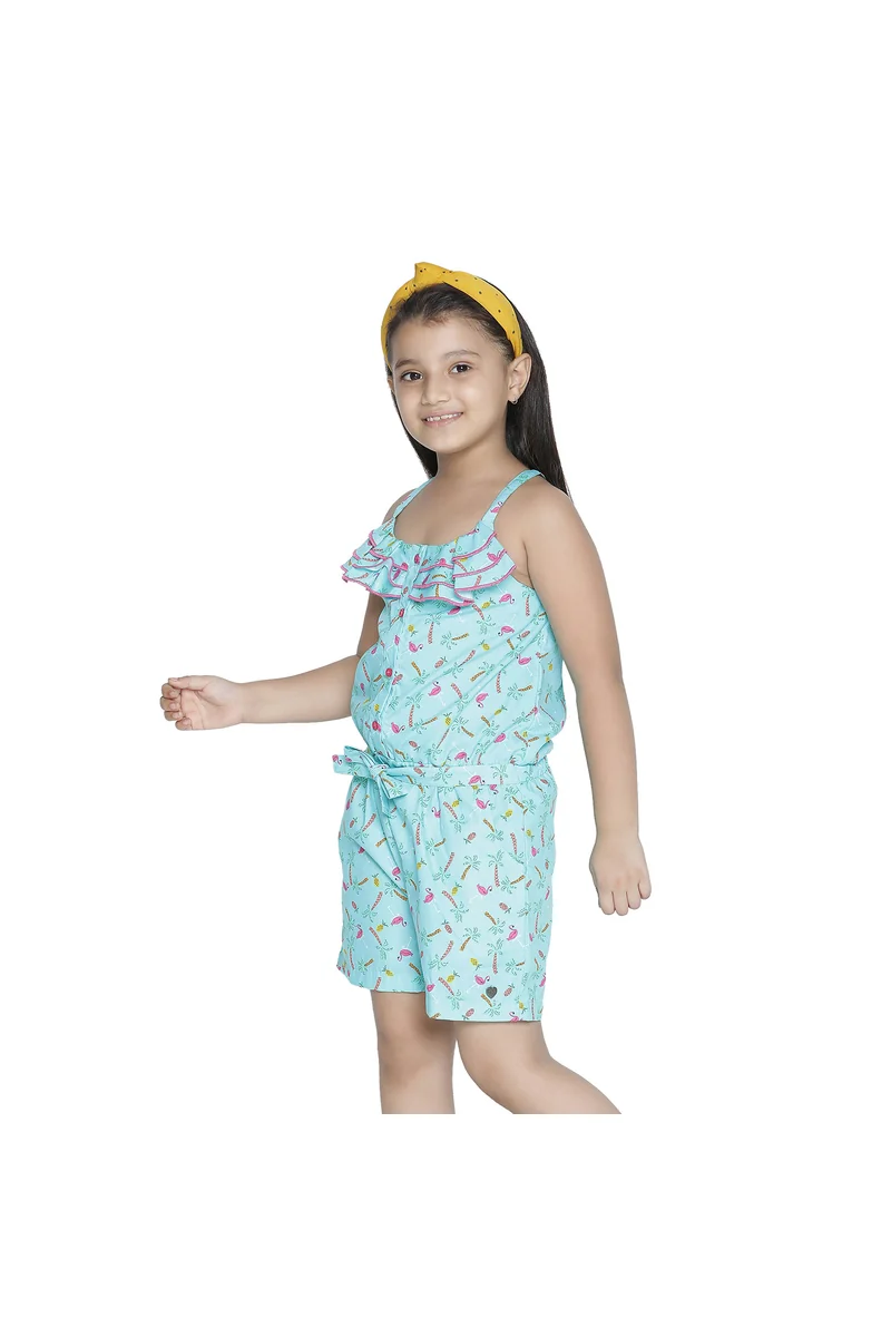 Spyby Girls Sky Blue Print Color Jumpsuit - 6