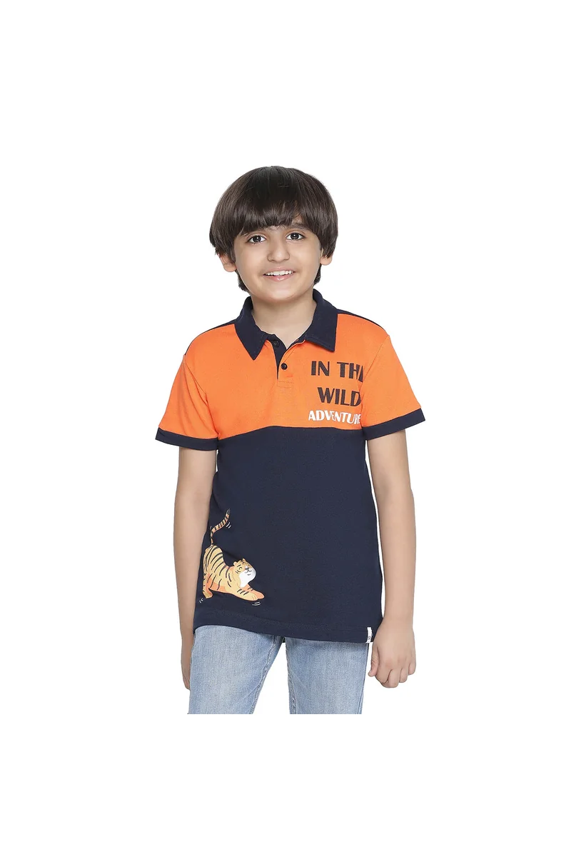Spyby Boys Orange & Navy Color T-Shirt