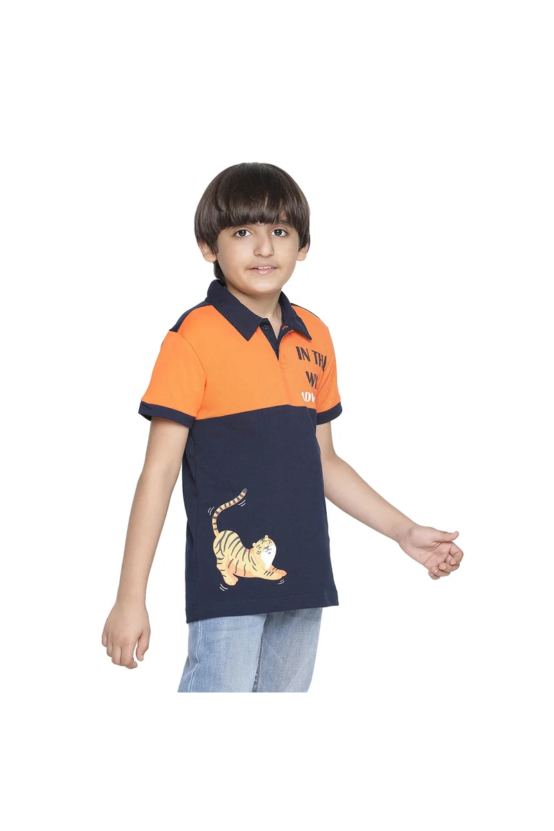 Spyby Boys Orange & Navy Color T-Shirt - 2