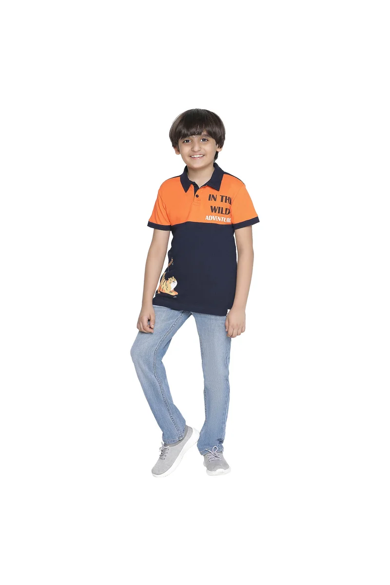 Spyby Boys Orange & Navy Color T-Shirt - 4