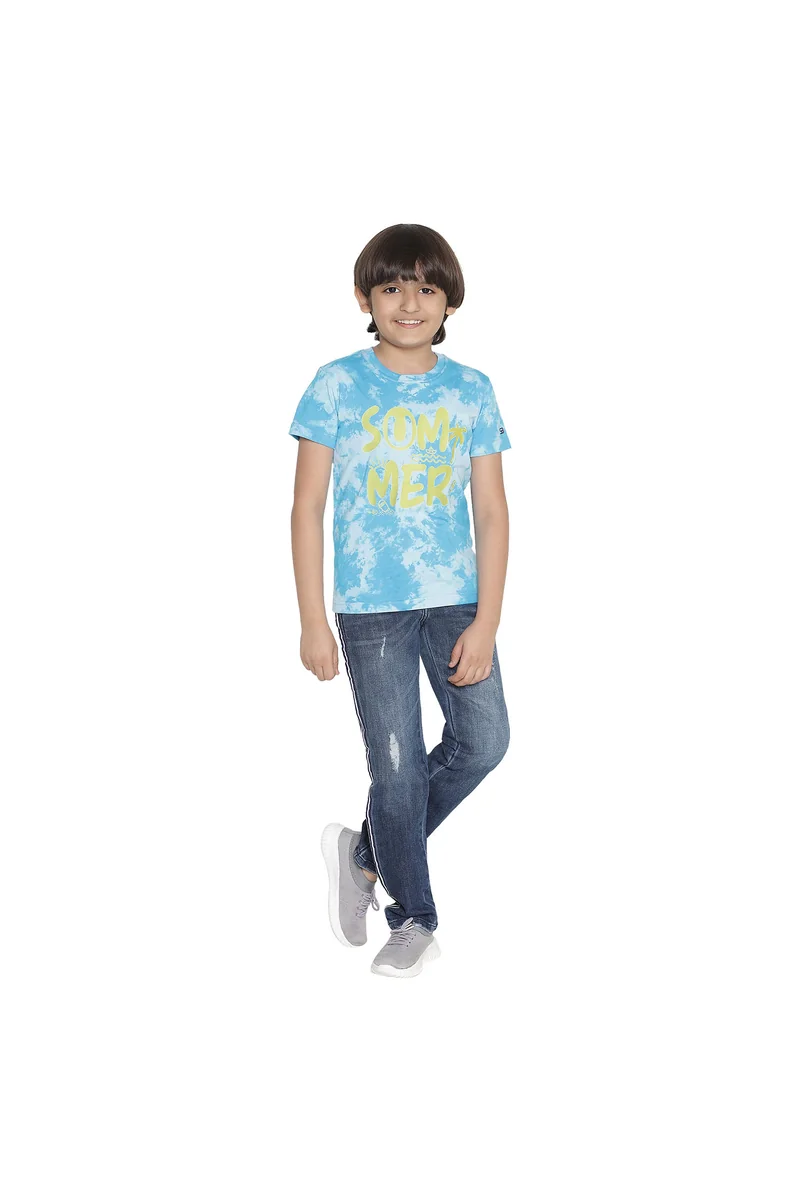 Spyby Boys Sky Blue Tie Dye Color T-Shirt - 4