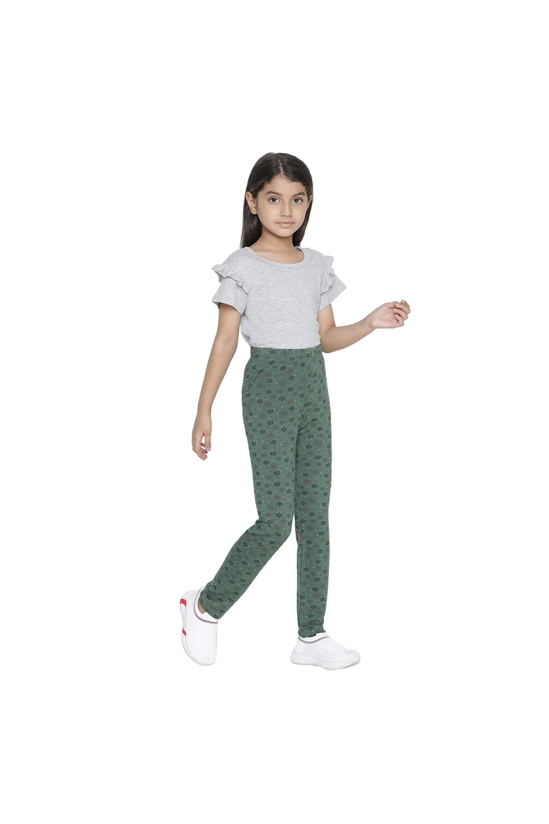 Spyby Girls Green Printed Color Legging - 4