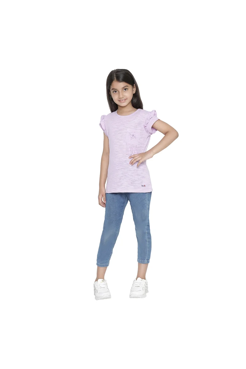 Spyby Girls Lilac Double Ruffled Sleeves Top - 2