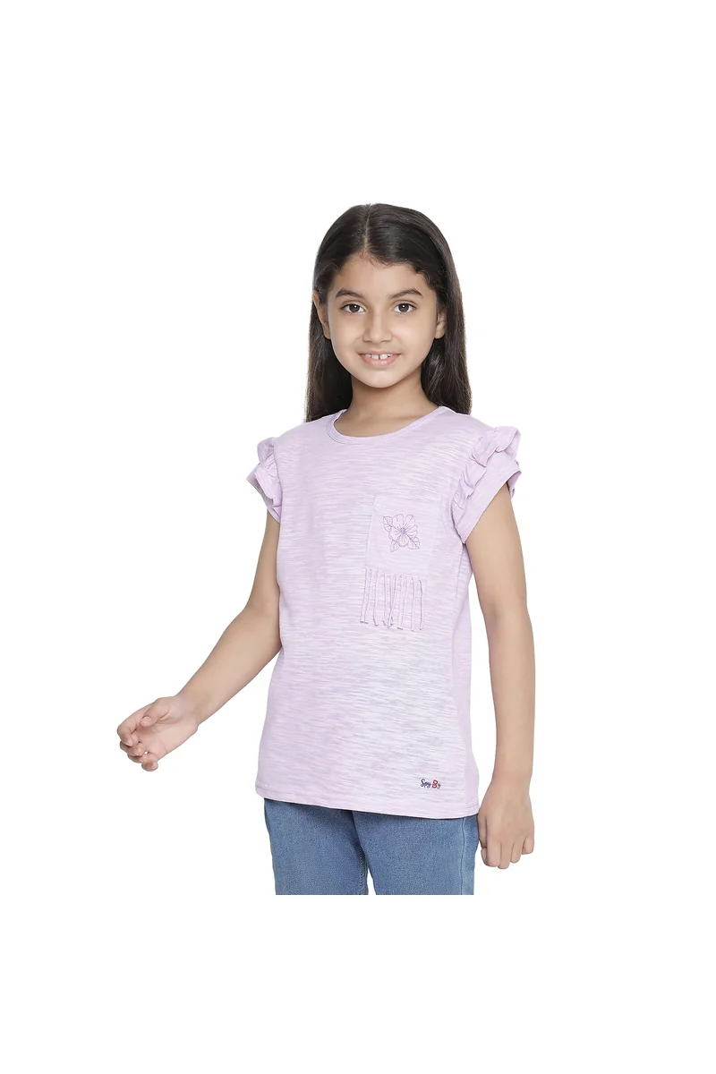 Spyby Girls Lilac Double Ruffled Sleeves Top - 3