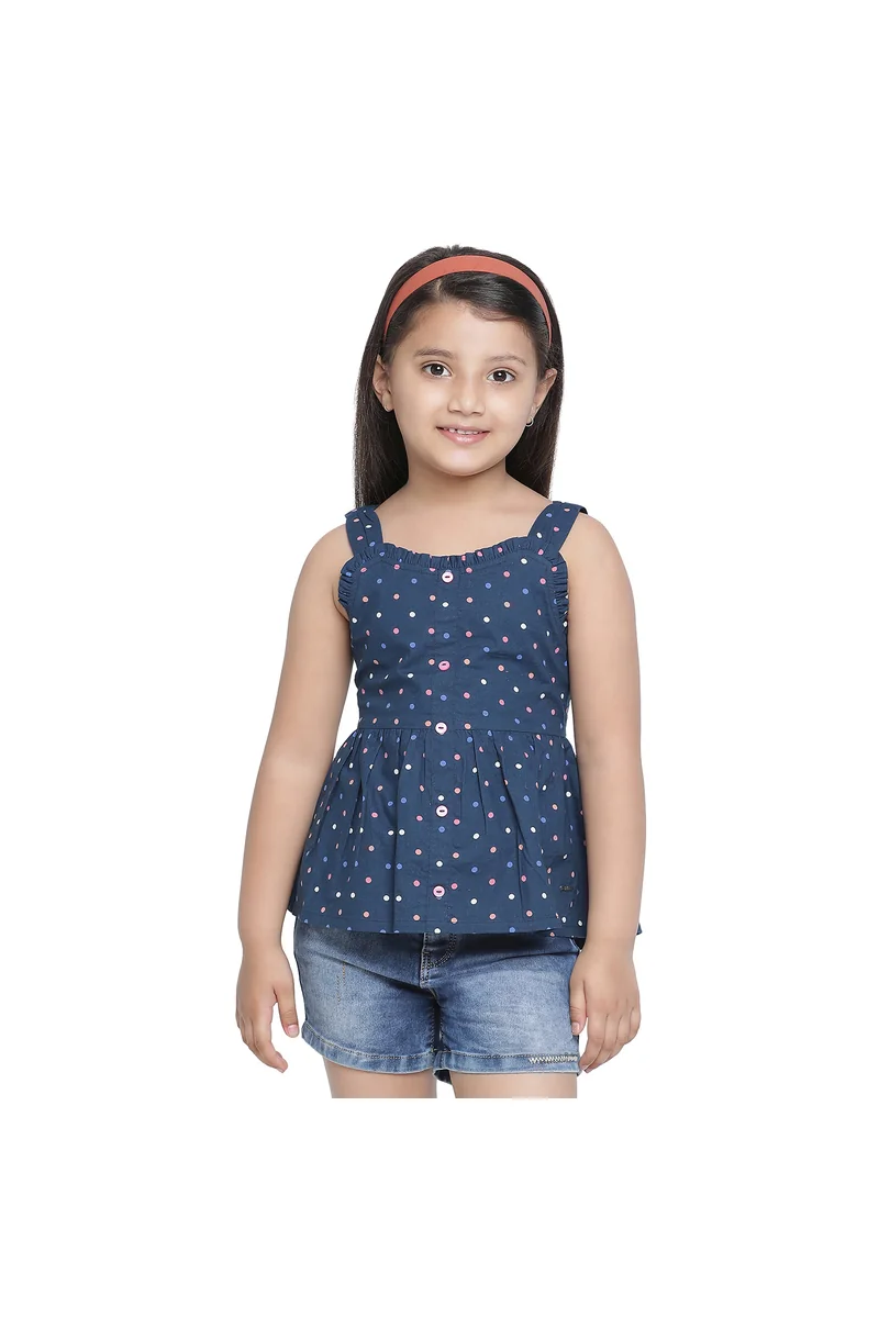 Spyby Girls Navy Blue Dot Printed Top