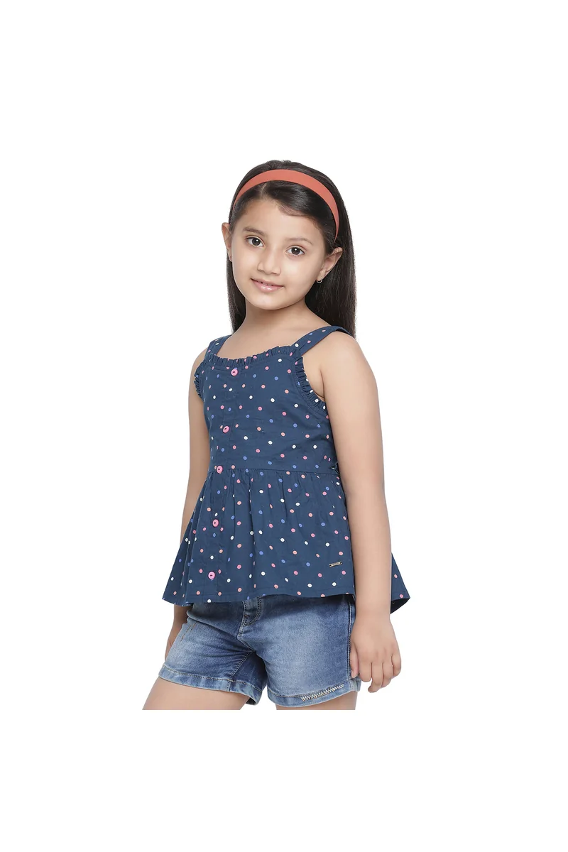 Spyby Girls Navy Blue Dot Printed Top - 3