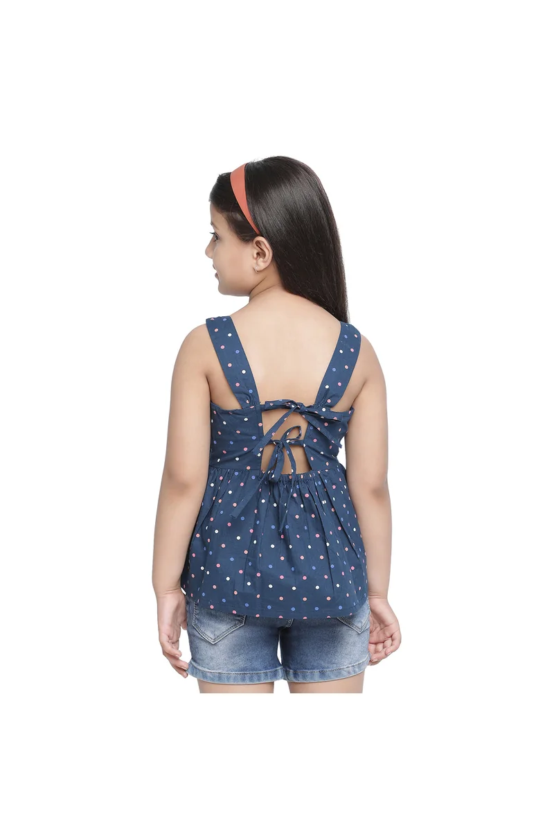 Spyby Girls Navy Blue Dot Printed Top - 4