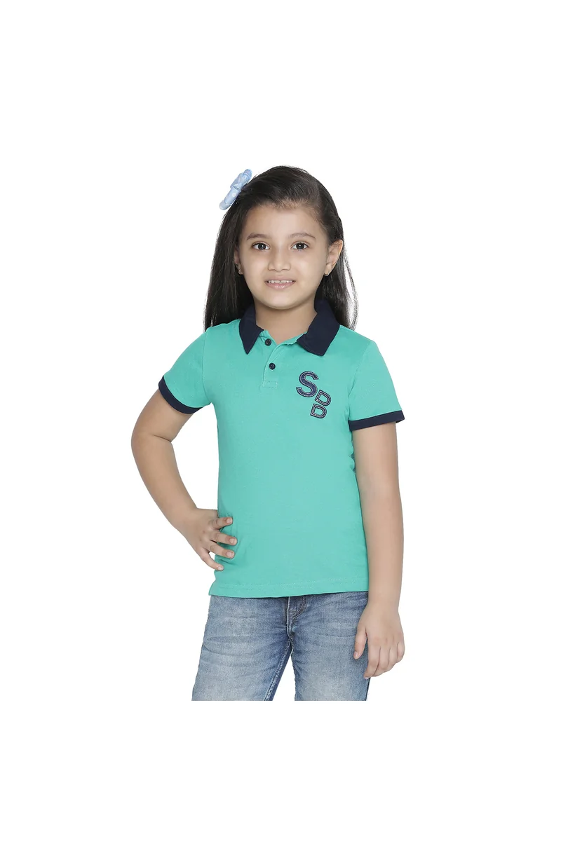 Spyby Girls Mint Green Color Polo T-Shirt