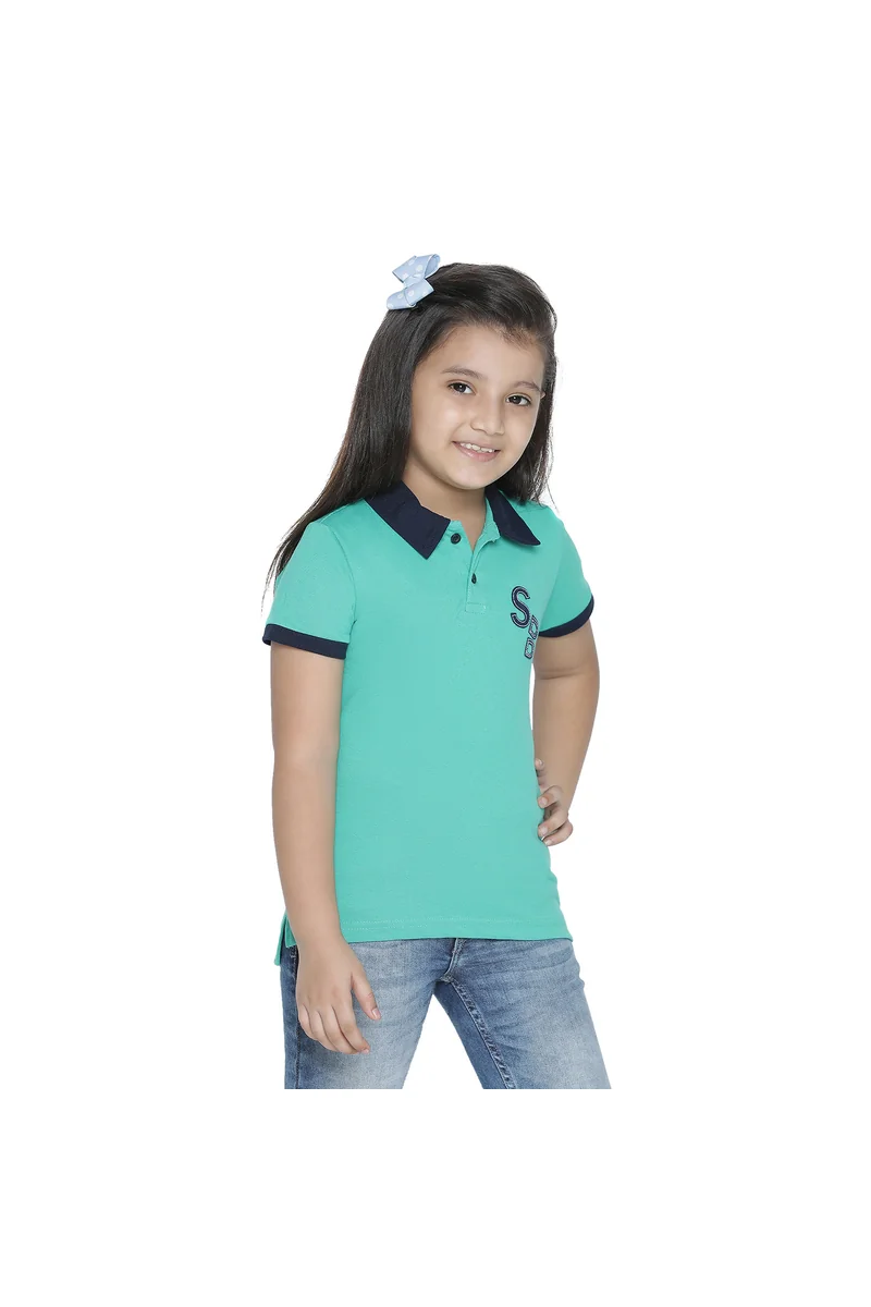 Spyby Girls Mint Green Color Polo T-Shirt - 3