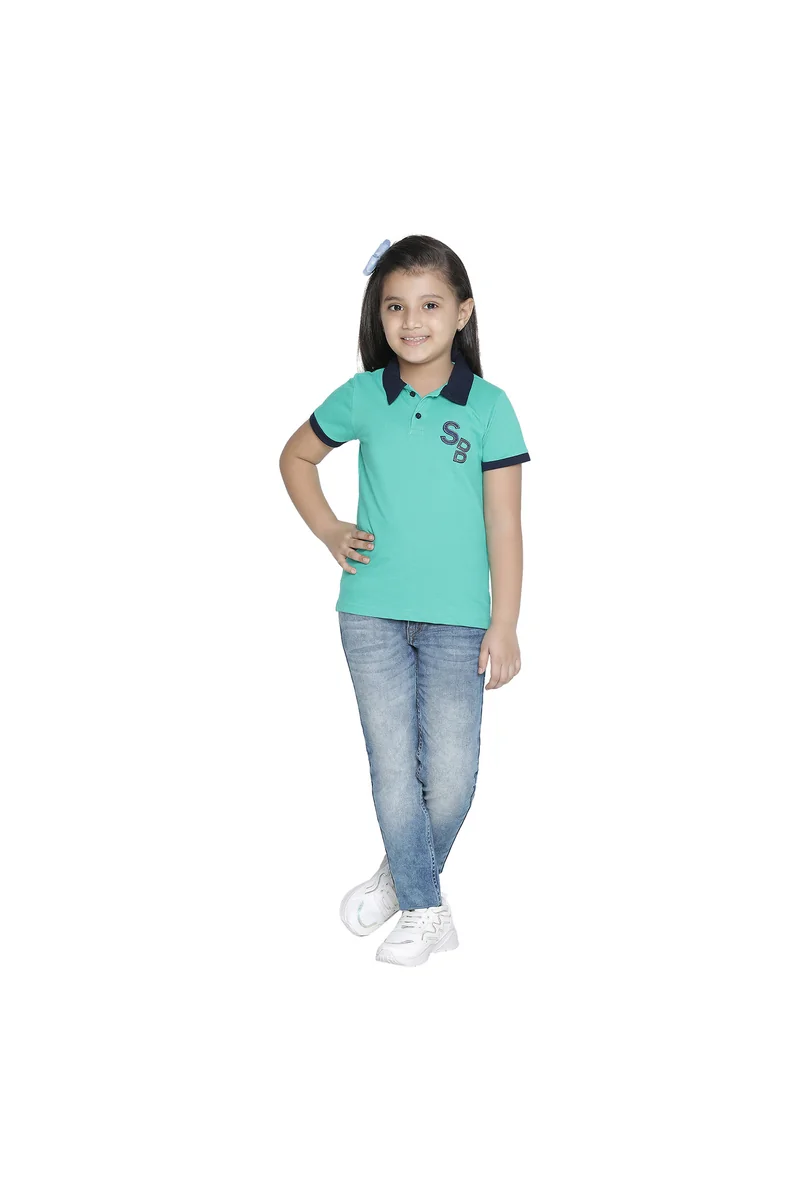 Spyby Girls Mint Green Color Polo T-Shirt - 5
