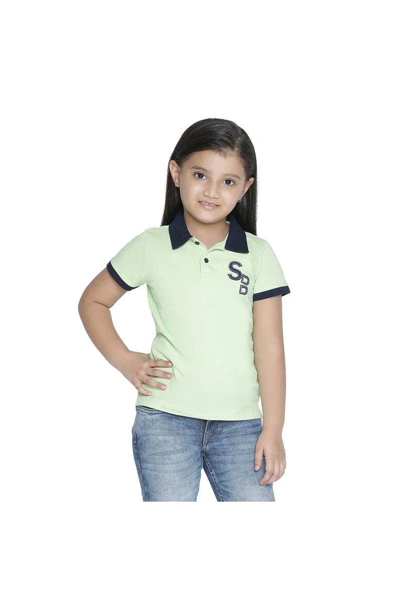 Spyby Girls Aloe Green Color Polo T-Shirt