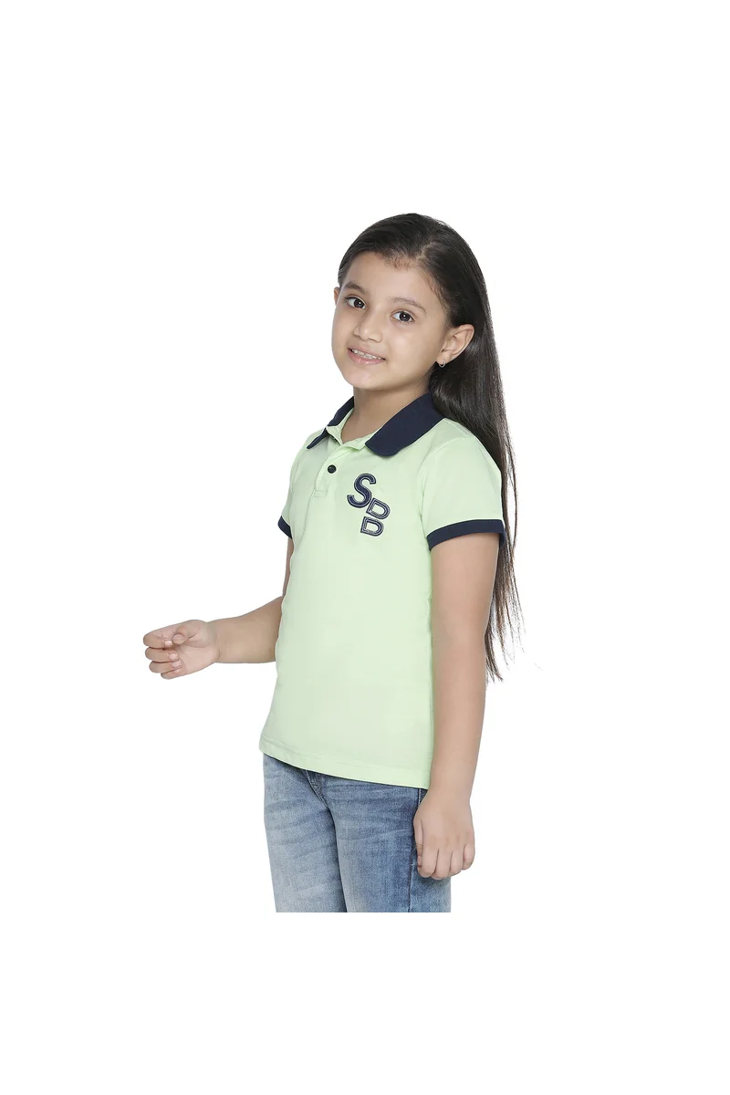 Spyby Girls Aloe Green Color Polo T-Shirt - 2