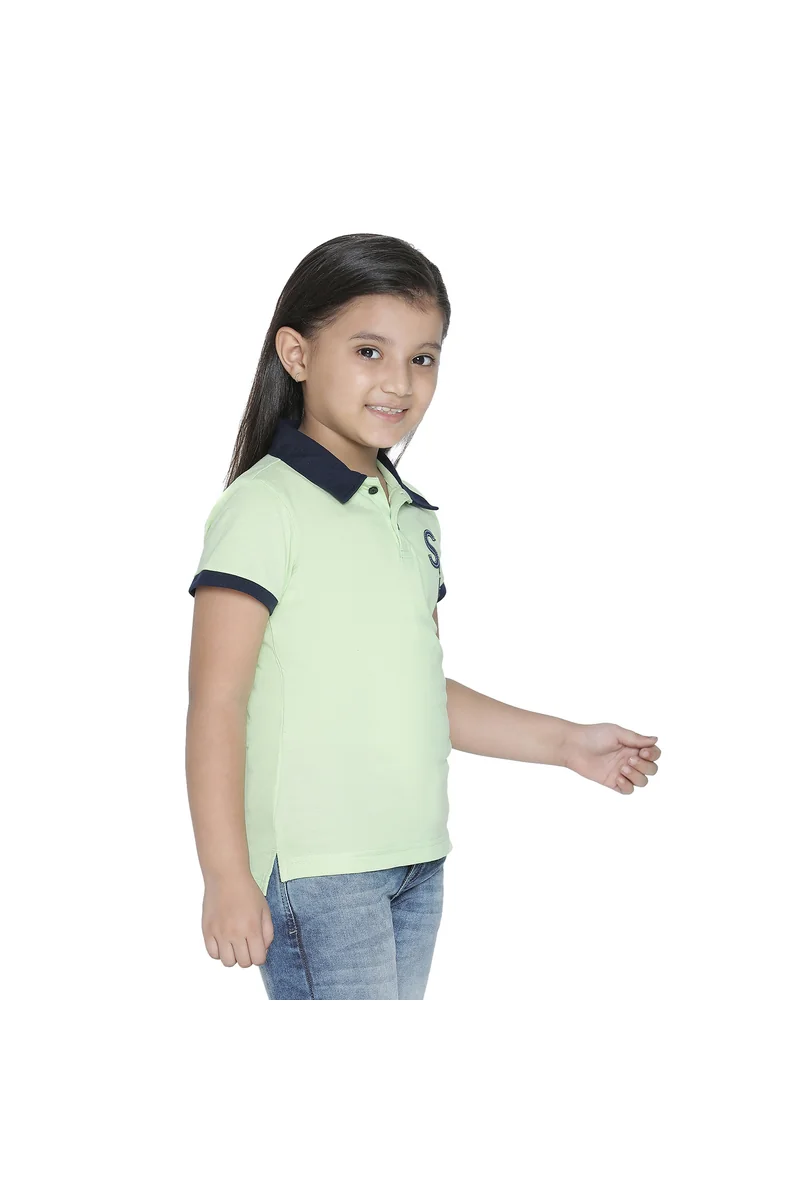 Spyby Girls Aloe Green Color Polo T-Shirt - 3