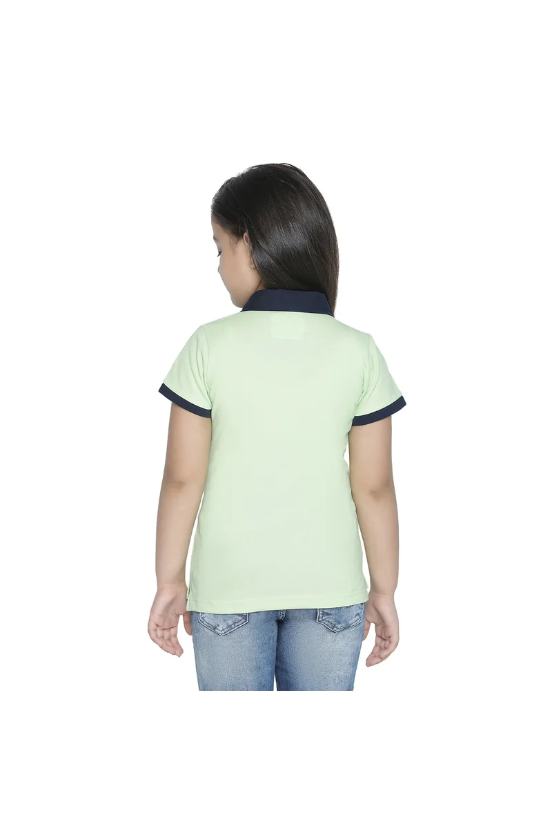 Spyby Girls Aloe Green Color Polo T-Shirt - 4