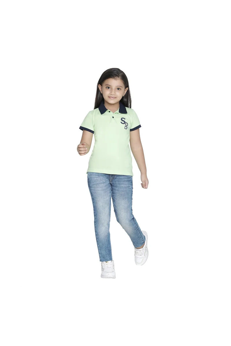 Spyby Girls Aloe Green Color Polo T-Shirt - 5