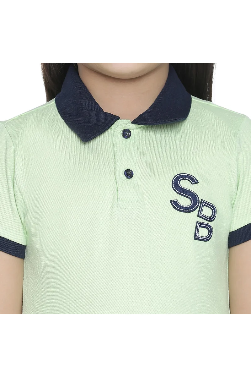 Spyby Girls Aloe Green Color Polo T-Shirt - 6