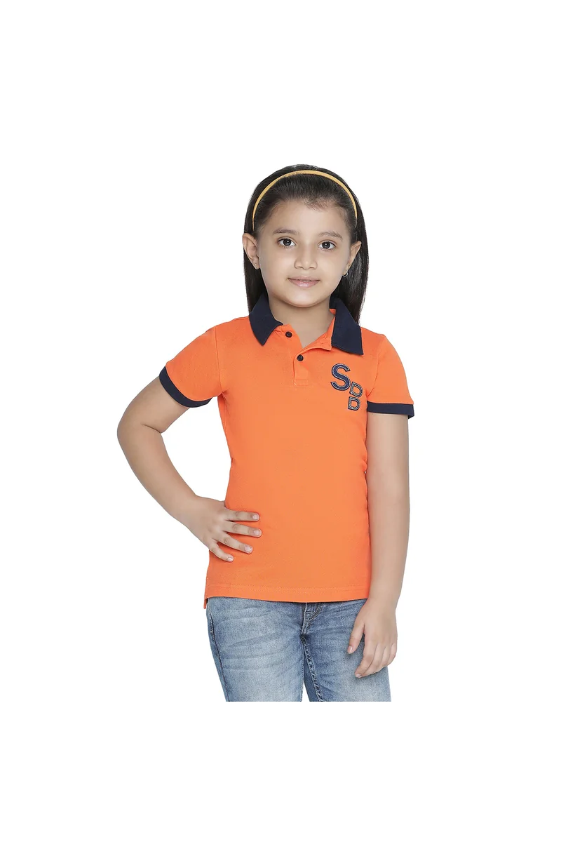 Spyby Girls Orange Color Polo T-Shirt