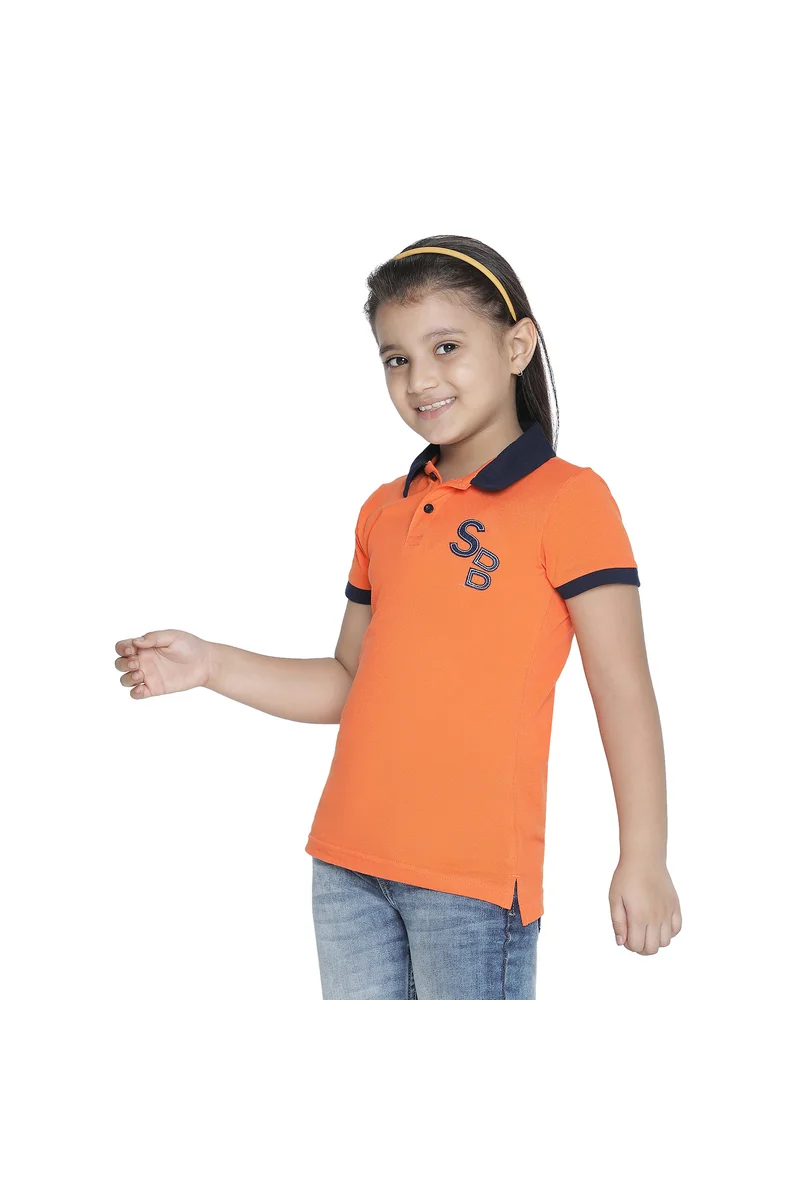 Spyby Girls Orange Color Polo T-Shirt - 2