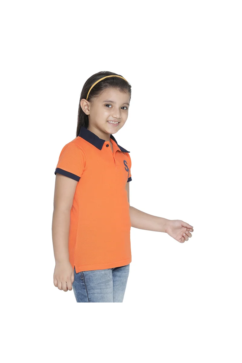 Spyby Girls Orange Color Polo T-Shirt - 3