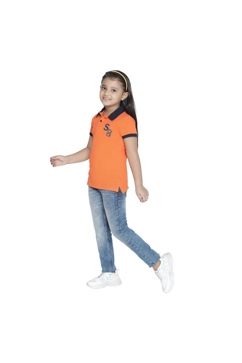 Spyby Girls Orange Color Polo T-Shirt - 5