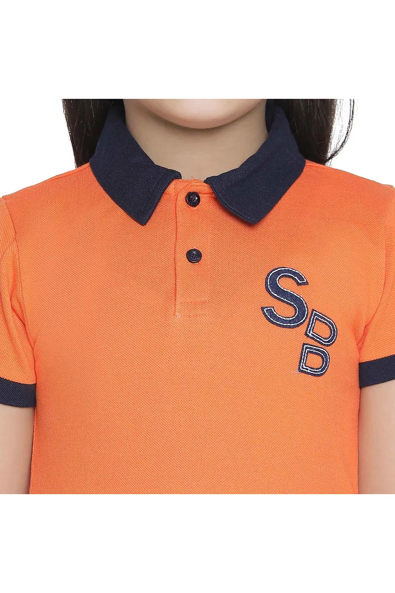 Spyby Girls Orange Color Polo T-Shirt - 6