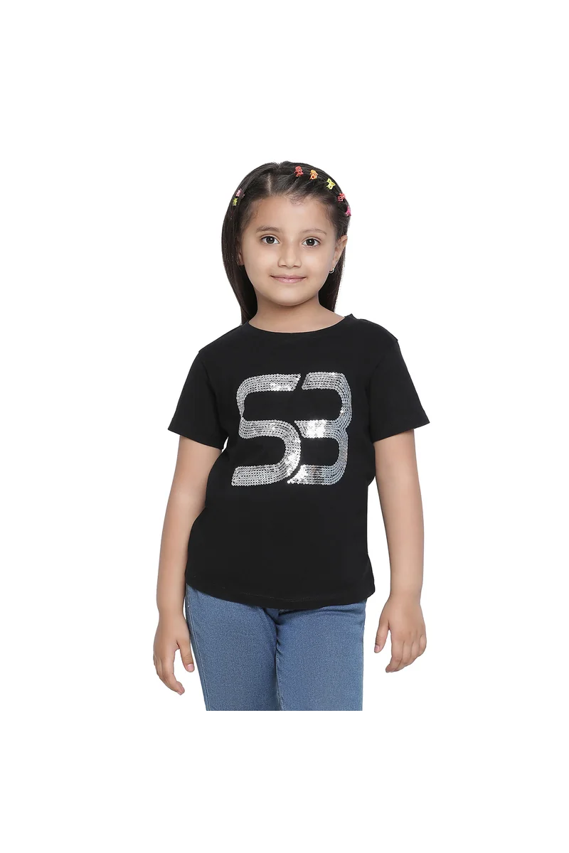 Spyby Girls Black Color T-Shirt