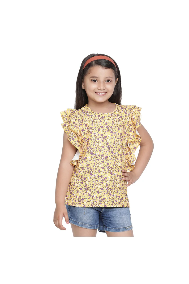 Spyby Girls Yellow Floral Ditsy Print Top