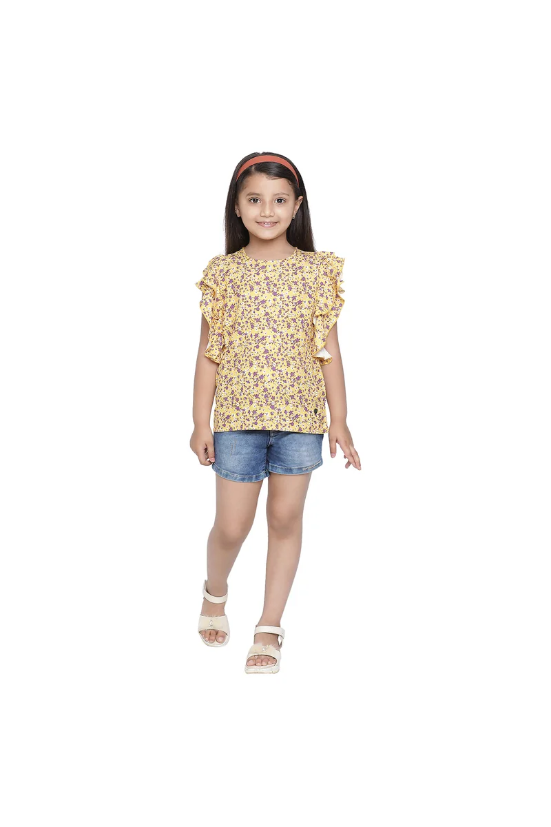 Spyby Girls Yellow Floral Ditsy Print Top - 2