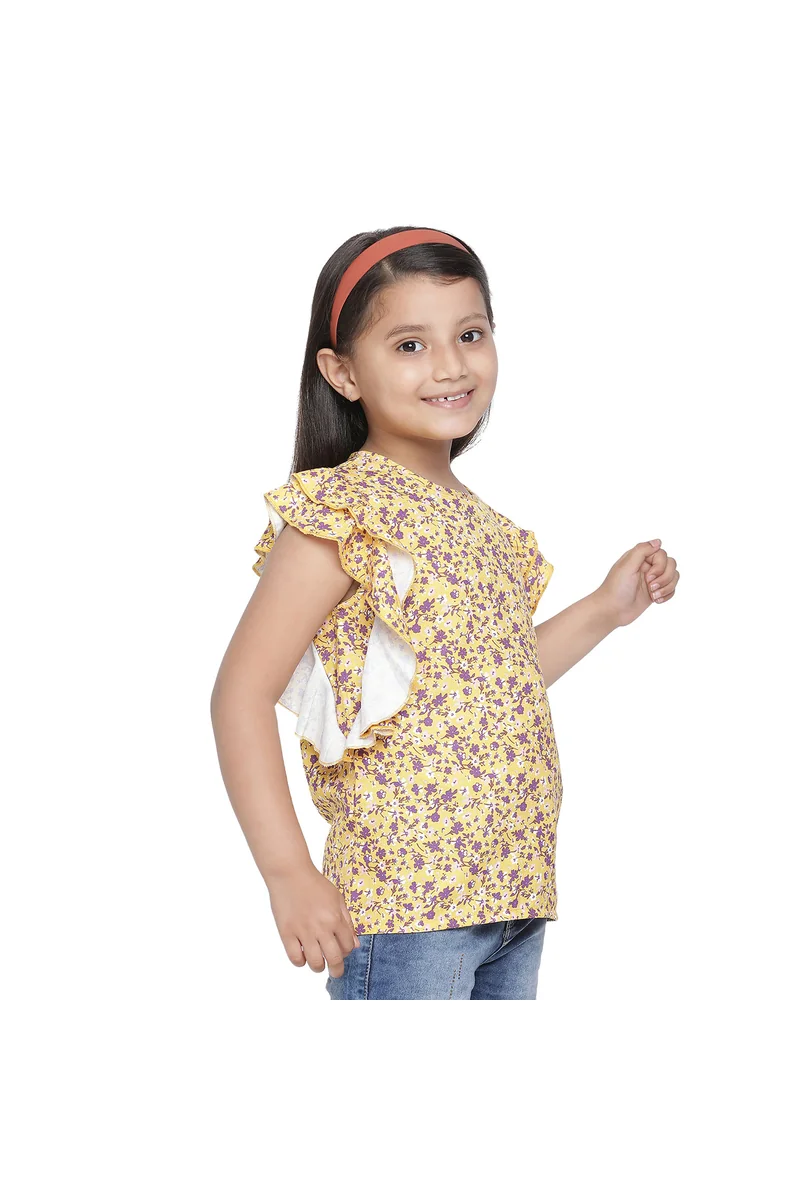Spyby Girls Yellow Floral Ditsy Print Top - 3