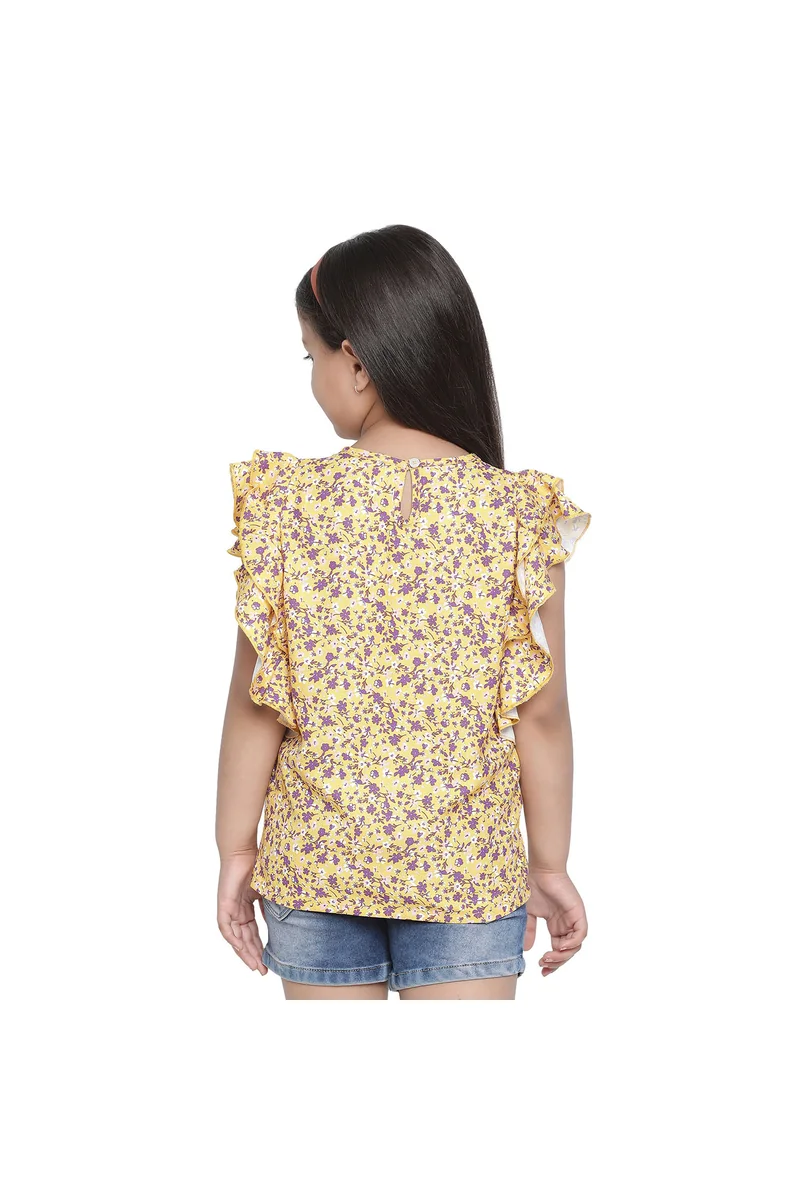 Spyby Girls Yellow Floral Ditsy Print Top - 4