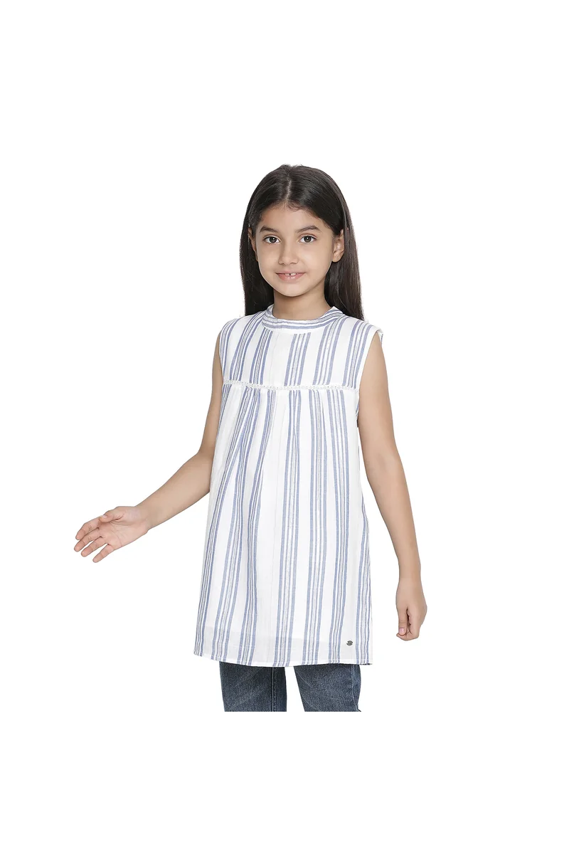 Spyby Girls Blue Stripe Color Top - 2