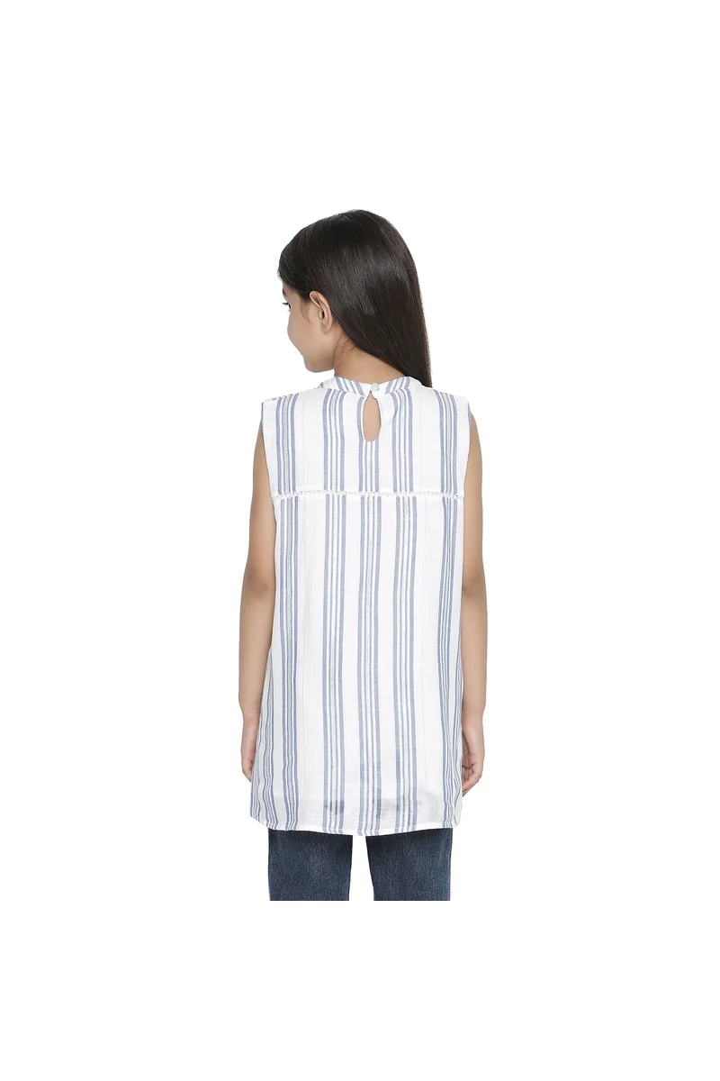 Spyby Girls Blue Stripe Color Top - 3