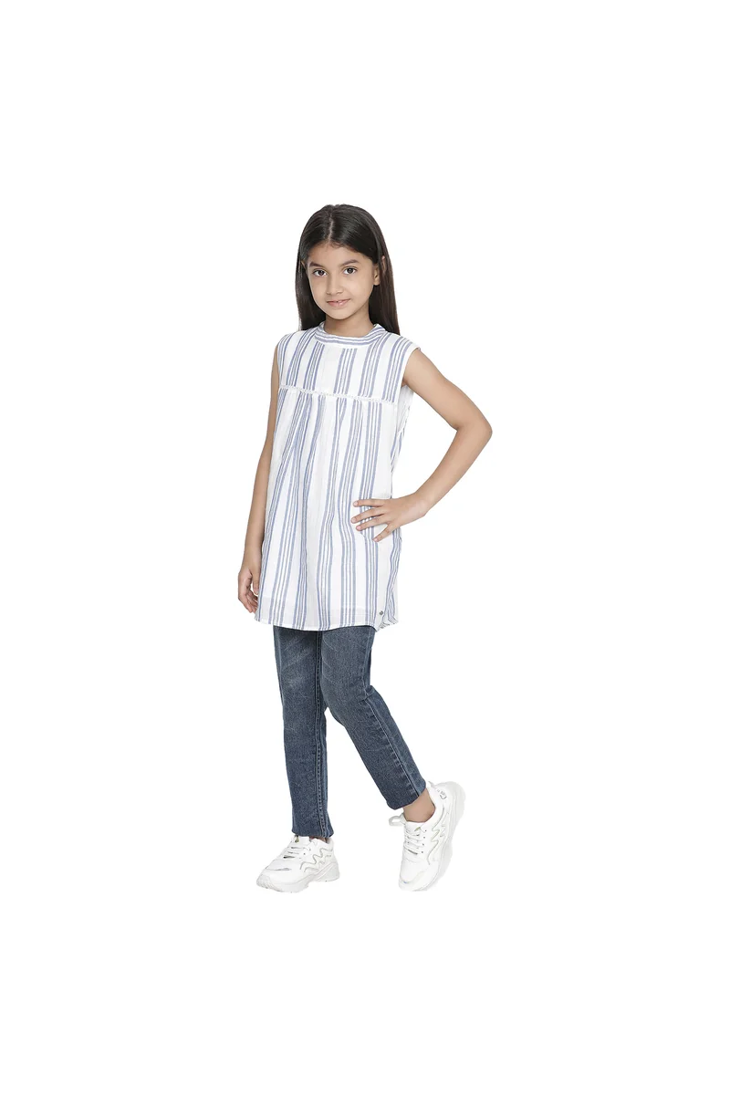 Spyby Girls Blue Stripe Color Top - 4
