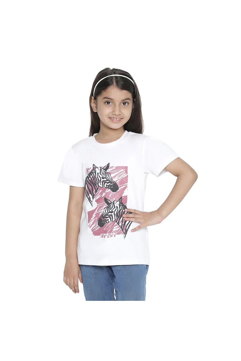 Spyby Girls White Color T-Shirt