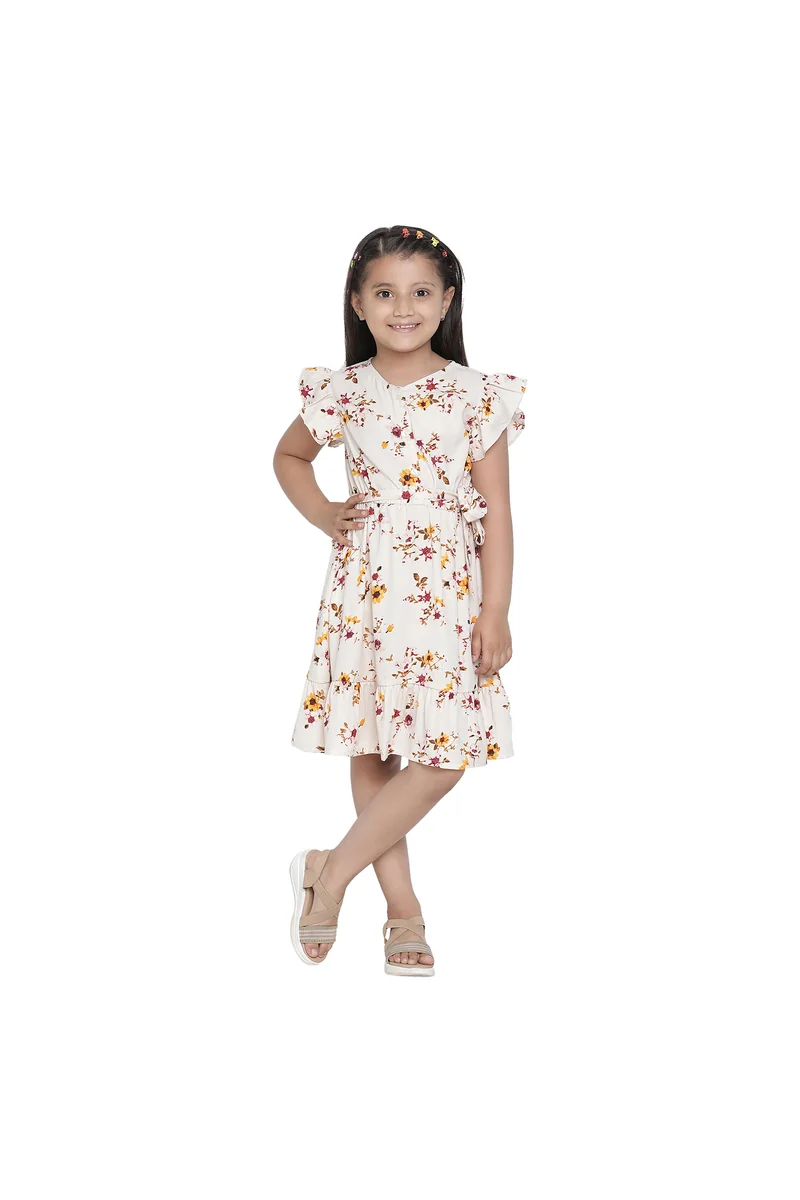 Spyby Girls Pink Color Floral Print Dress