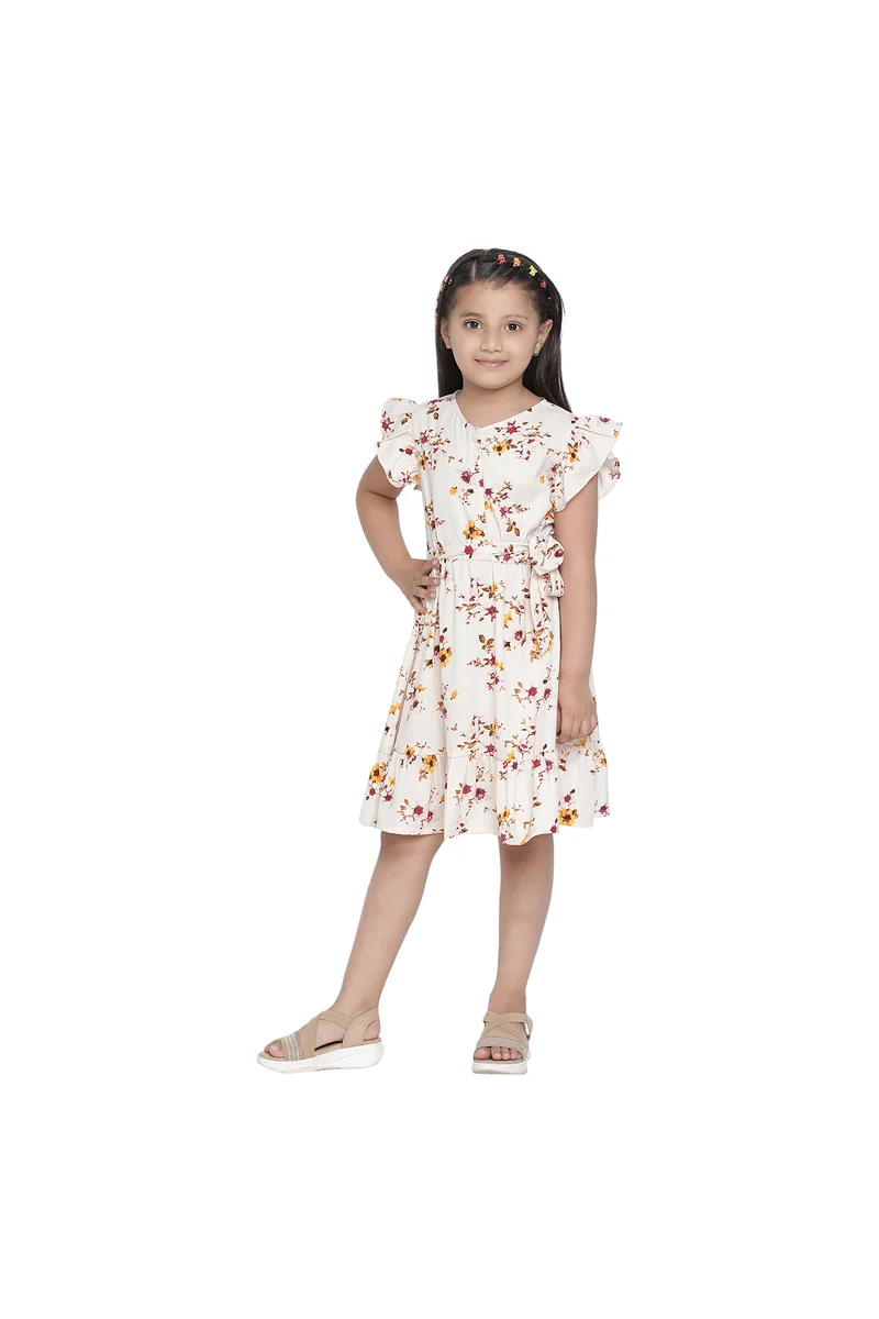 Spyby Girls Pink Color Floral Print Dress - 2