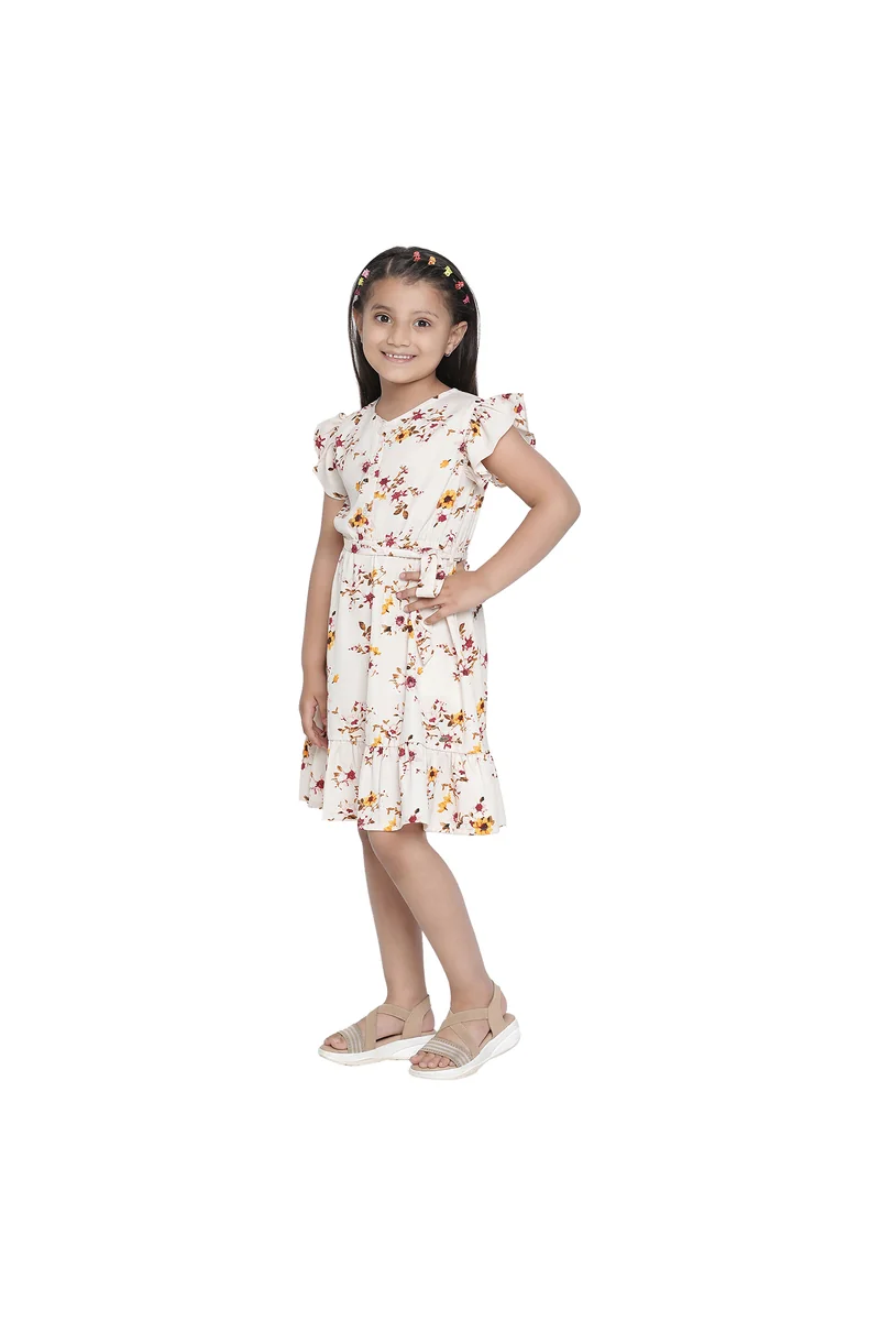 Spyby Girls Pink Color Floral Print Dress - 3