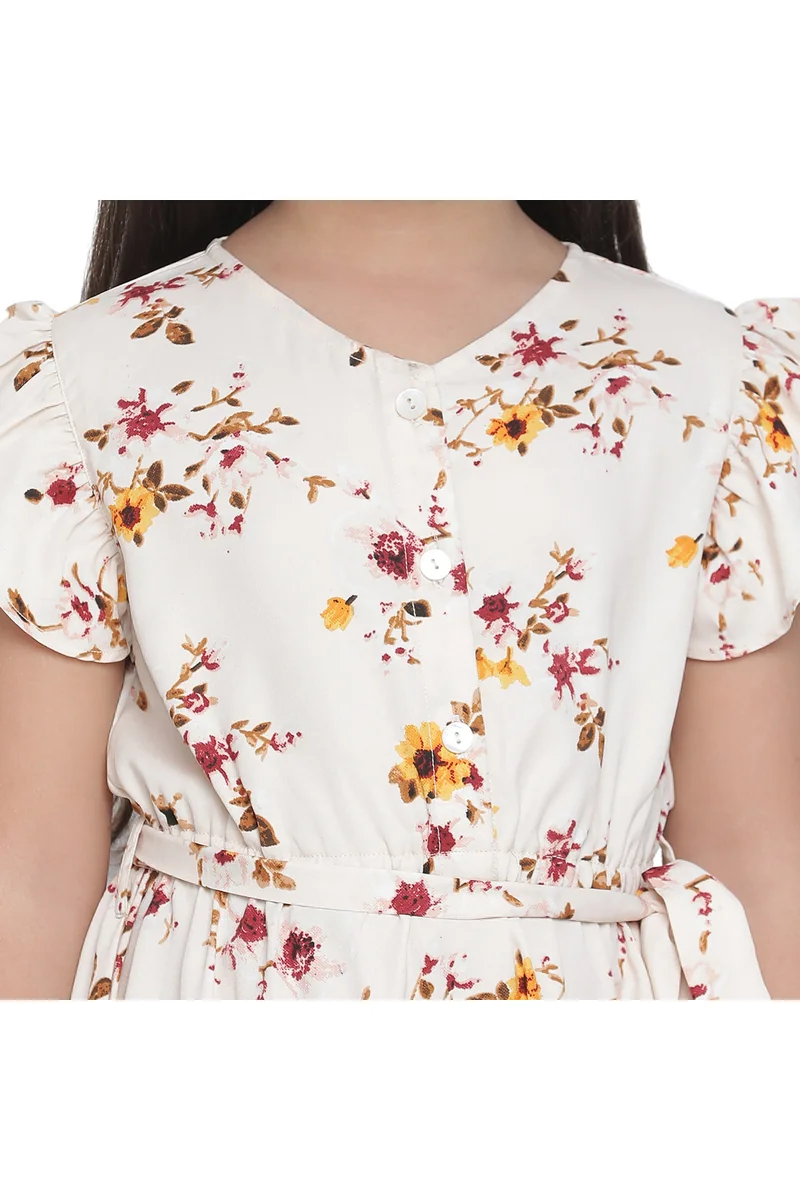 Spyby Girls Pink Color Floral Print Dress - 5